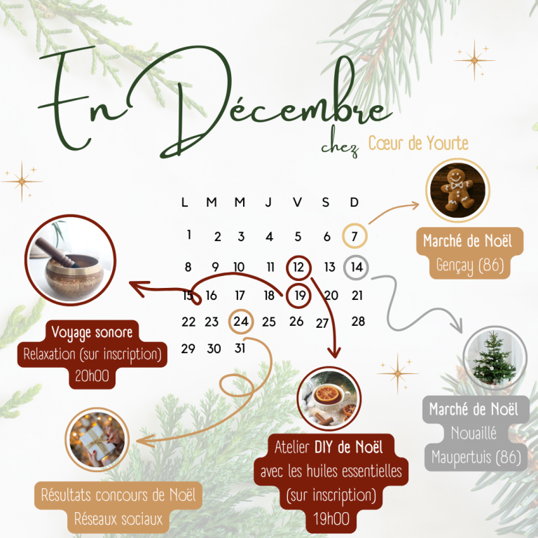agenda Coeur de Yourte Noel massages ateliers marchés de Noel